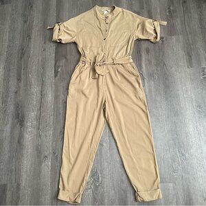 H&M Beige Utility Jumpsuit with Tie Waist